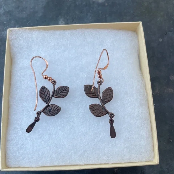 Flower Pollen/Pressed Flowers Drop Earrings w/ copper and brass - Picture 2 of 2